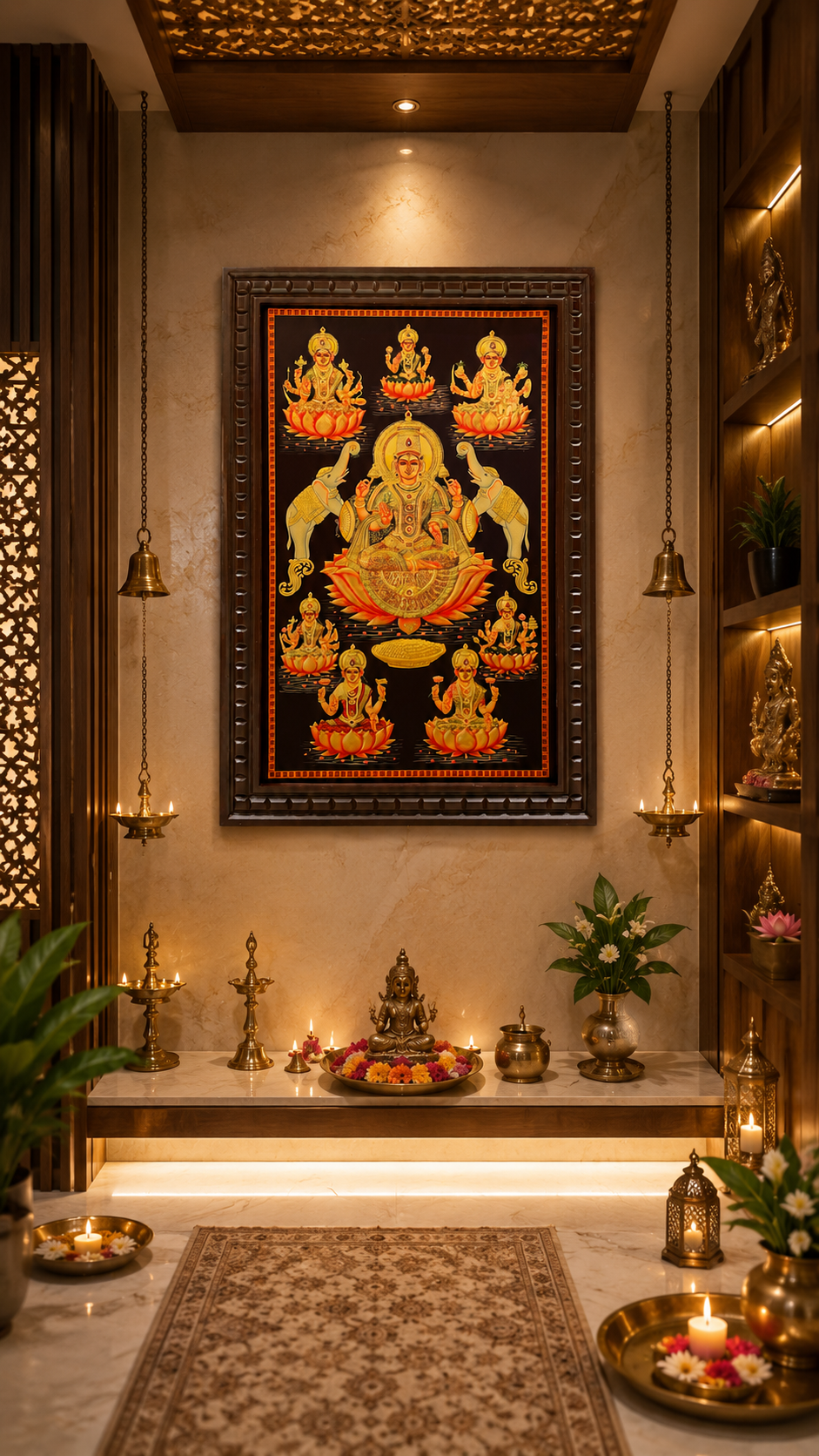 Ashtalakshmi Gold Leafed Art With Wooden Frame.