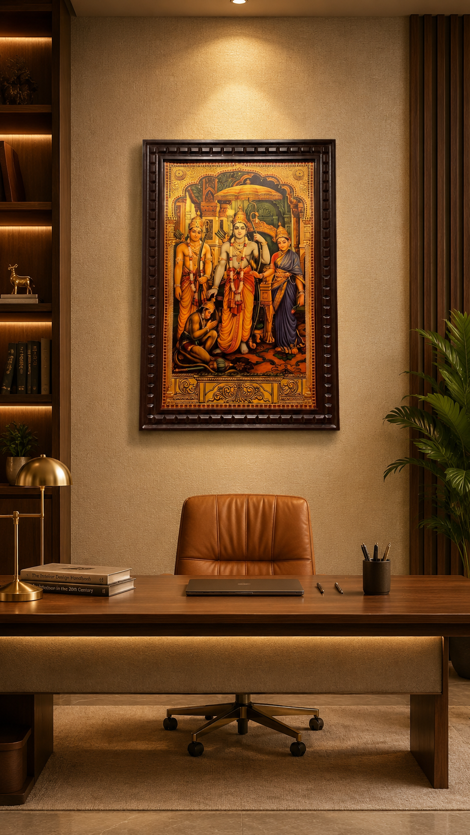 Ram Parivar Gold Leaf Artwork in Engineered Wooden Frame | Premium Luxury Wall Decor for Pooja Room | ESTUDIO