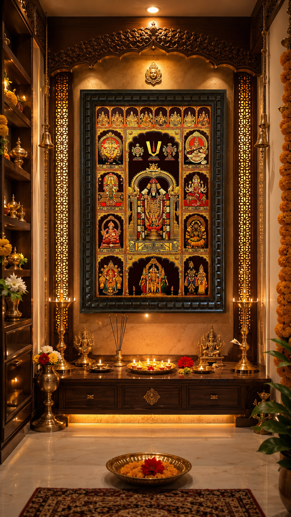 Tirupati Balaji with 9 Divine Gods & Ashtalakshmi Gold Leaf Art | Premium Engineered Wooden Frame