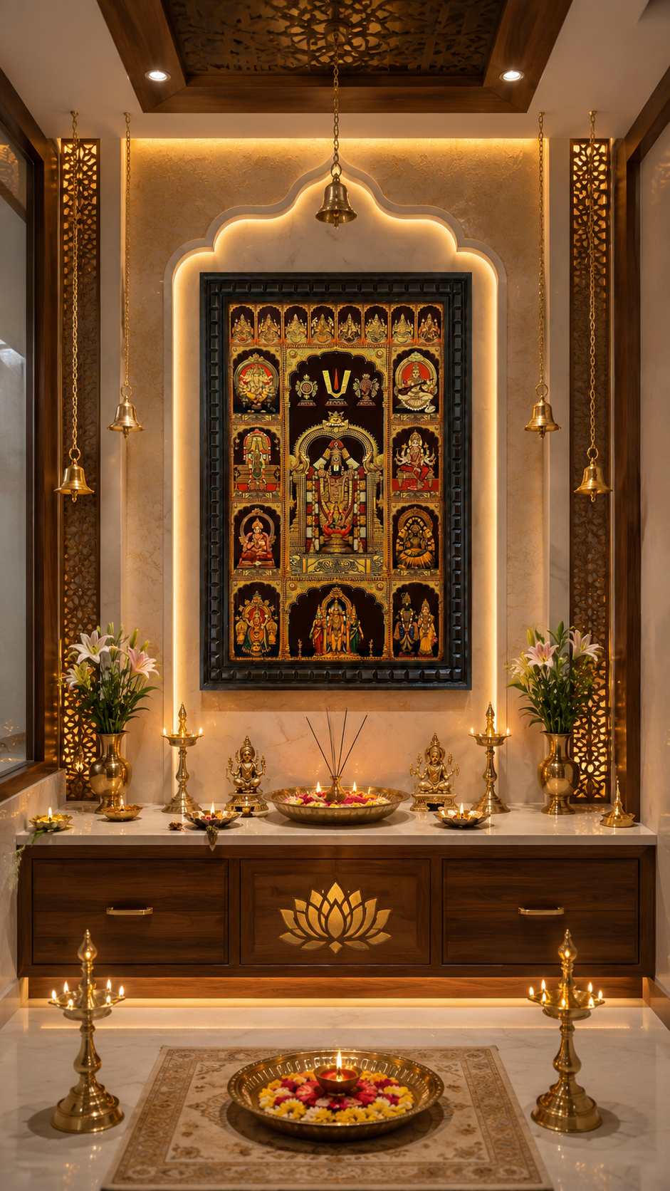 Tirupati Balaji with 9 Divine Gods & Ashtalakshmi Gold Leaf Art | Premium Engineered Wooden Frame
