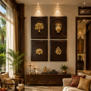Brass Wall Art Set of 4 with Premium Engineer Wooden Frame