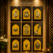 9 Auspicious Brass Symbols Wall Art