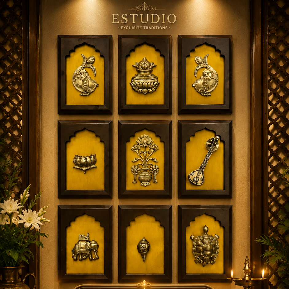 9 Auspicious Brass Symbols Wall Art