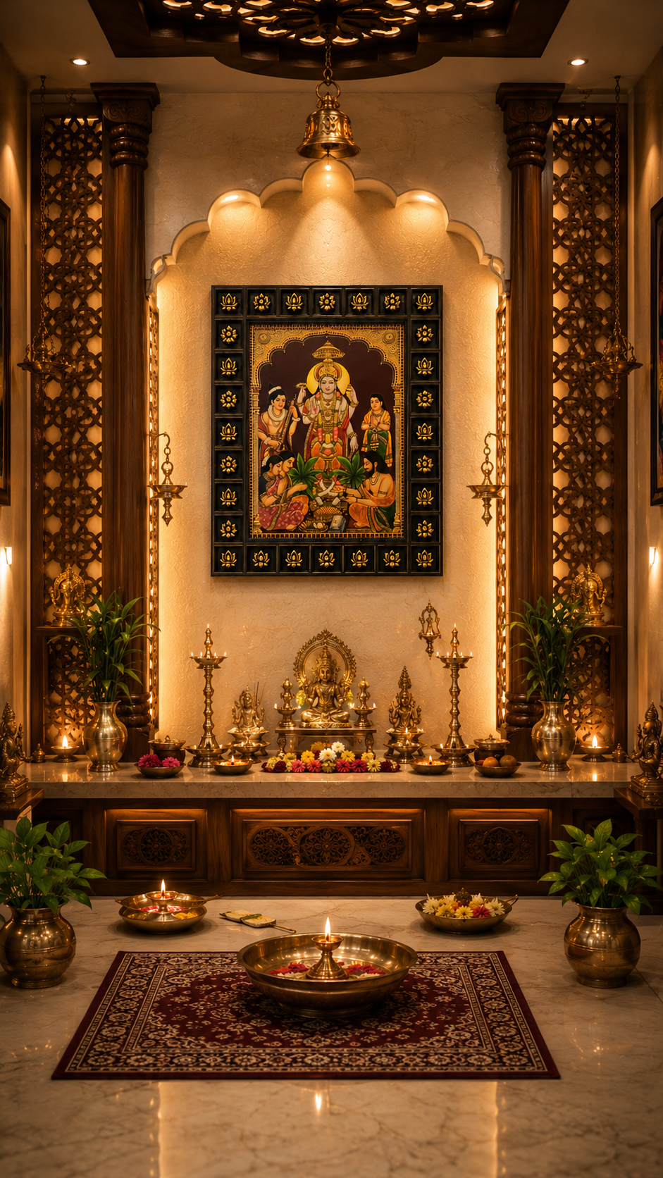 Sathya Narayana Gold Leaf Art with Premium Engineered Wooden Frame