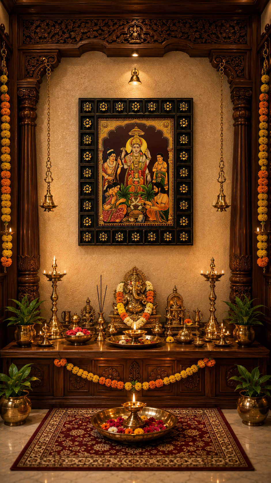 Sathya Narayana Gold Leaf Art with Premium Engineered Wooden Frame