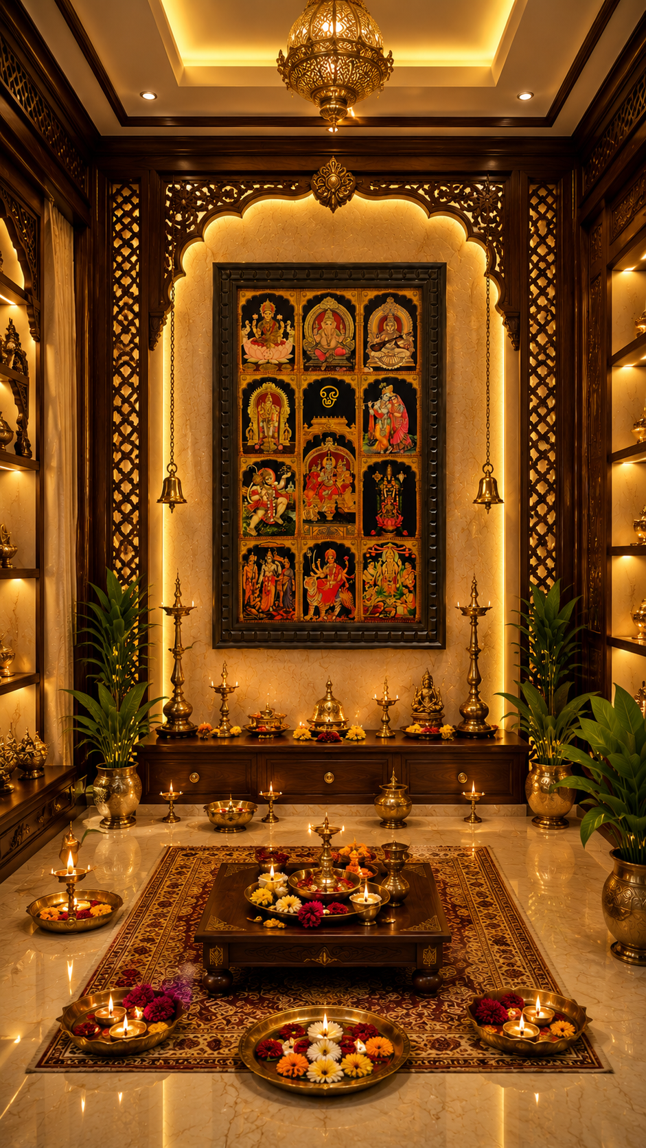 11 Gods in One Frame Gold Leaf Art Frame | Luxury Pooja Room Wall Decor By ESTUDIO.