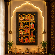 11 Gods in One Frame Gold Leaf Art Frame | Luxury Pooja Room Wall Decor By ESTUDIO.
