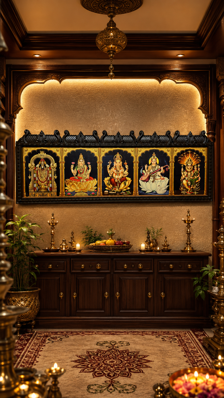 5 Gods in One Temple Style Gold Leaf Art Frame