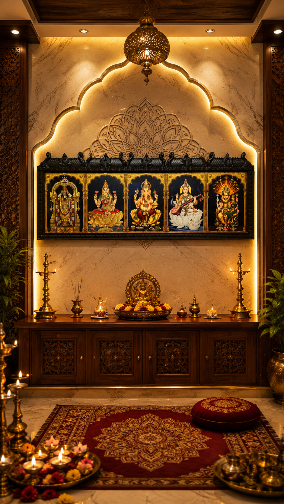 5 Gods in One Temple Style Gold Leaf Art Frame