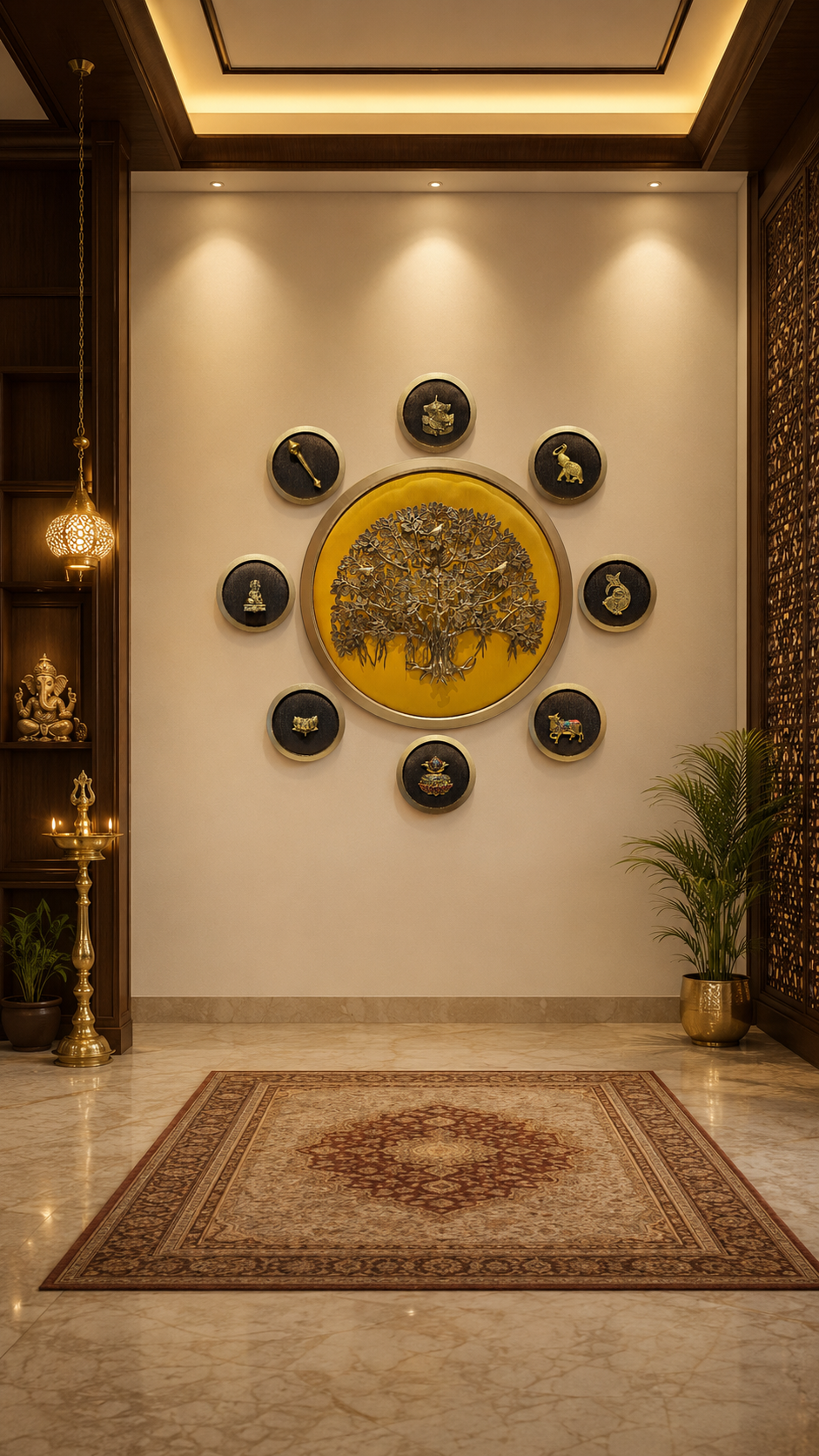 Brass Kalpavriksha Wall Art with 8 Traditional Brass Elements | Luxury Vastu & Home Decor by ESTUDIO