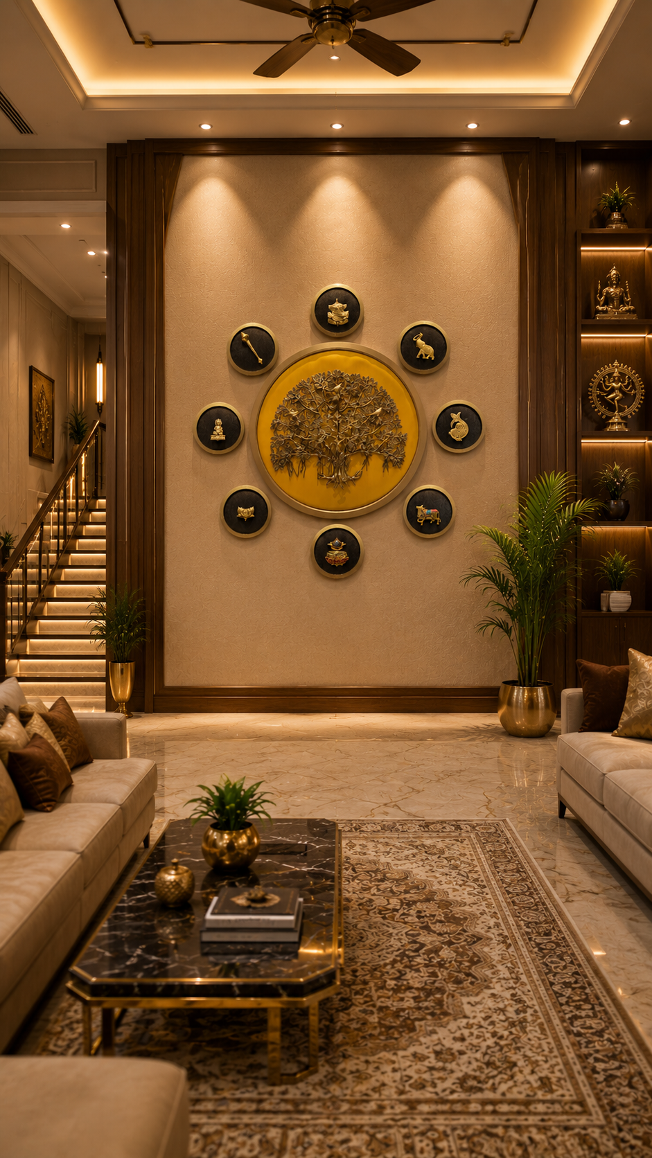 Brass Kalpavriksha Wall Art with 8 Traditional Brass Elements | Luxury Vastu & Home Decor by ESTUDIO
