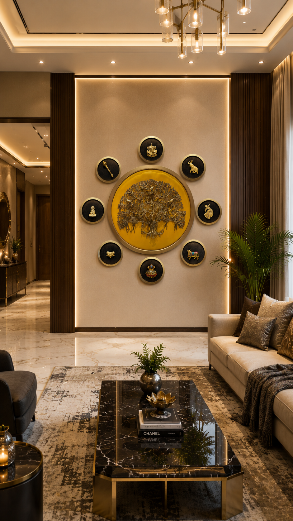 Brass Kalpavriksha Wall Art with 8 Traditional Brass Elements | Luxury Vastu & Home Decor by ESTUDIO