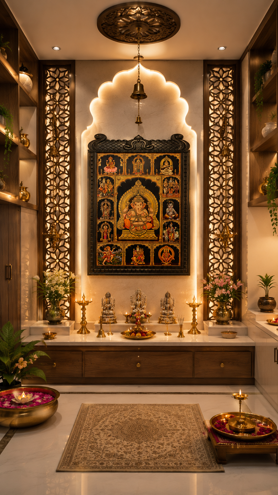 13 Gods in One Frame Gold Leaf Art | Temple Style Engineered Wooden Frame