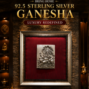 92.5 Sterling Silver Ganesha Wall Art | Premium Wine Red Silk Frame
