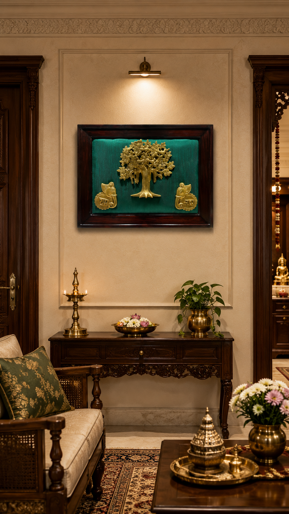 Brass Kalpavriksha Tree with Elephant Shubh Labh Wall Art
