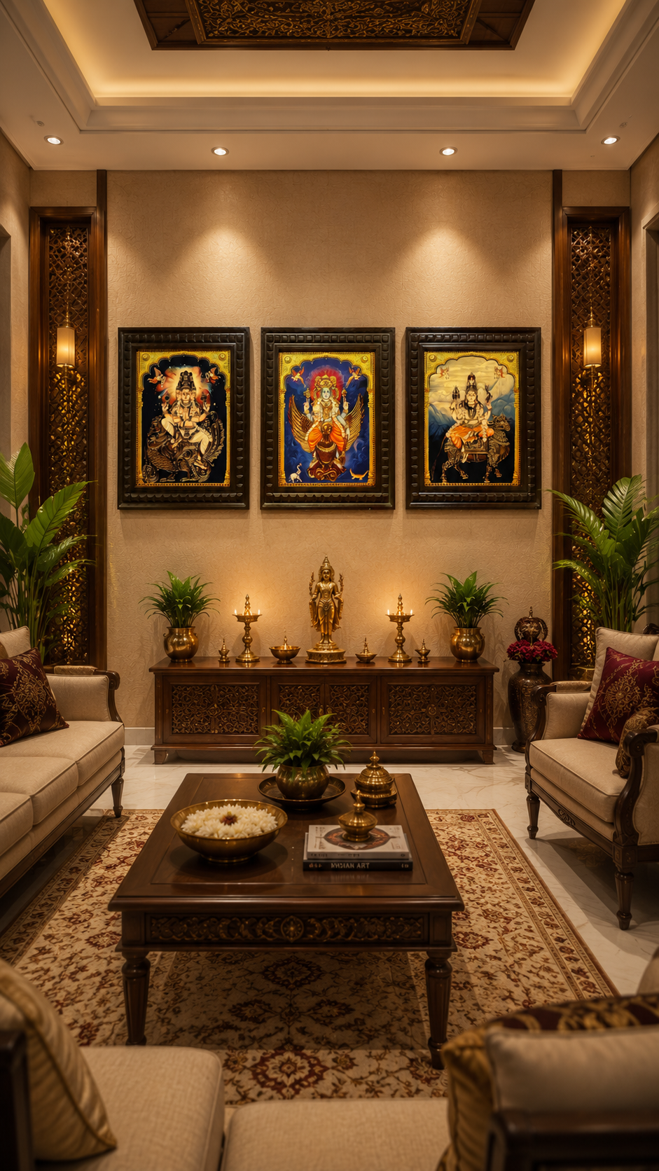 Brahma Vishnu Maheshwara Gold Leaf Art