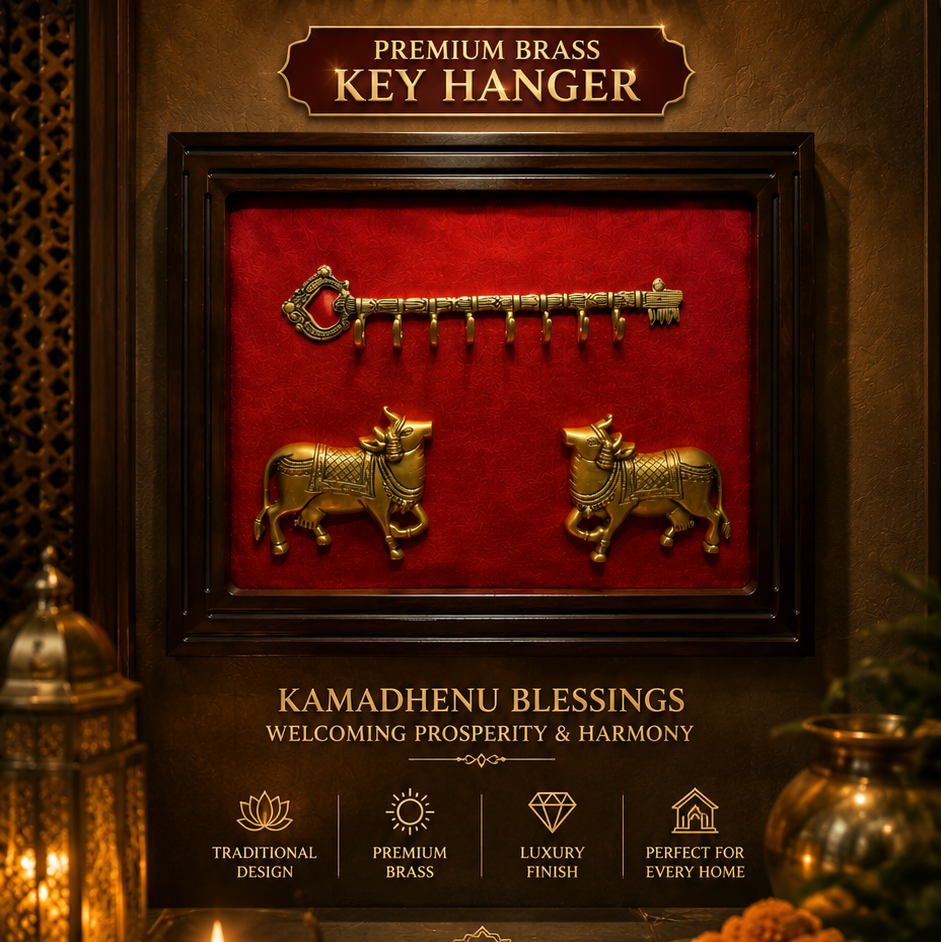 Brass Kamadhenu Key Hanger | Luxury Red Silk Wall Decor | ESTUDIO