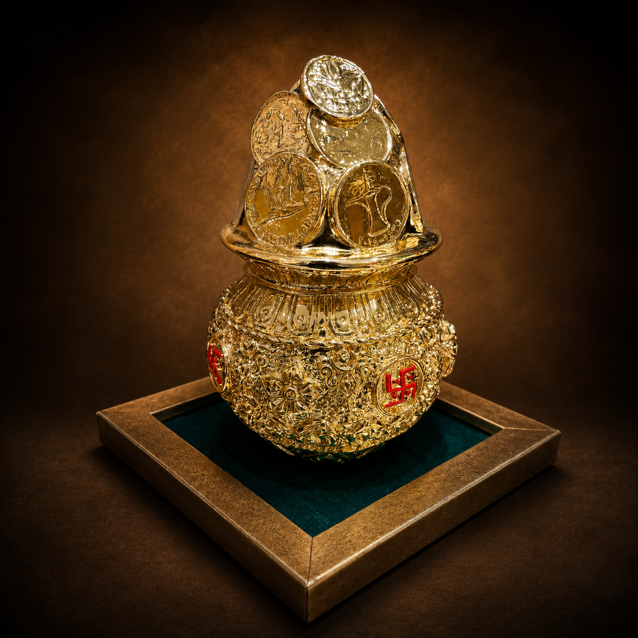 Kuber Kalash with World currency 92.5 Sterling Silver with Free Base