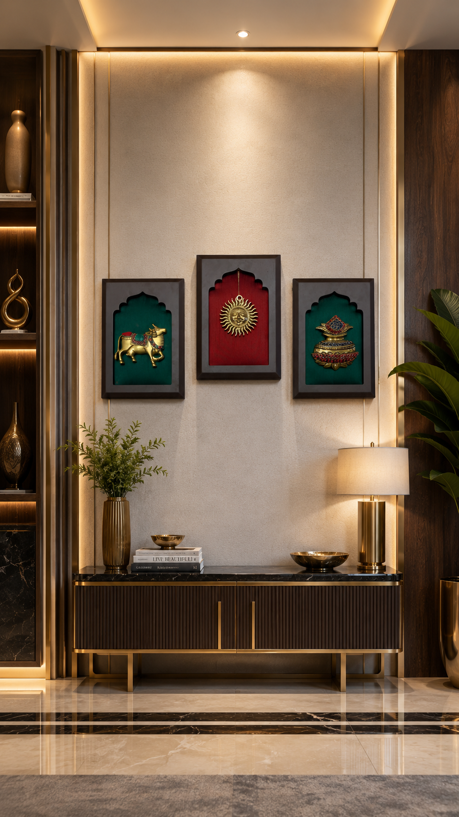 Brass Set of 3 Wall Art for Home Décor