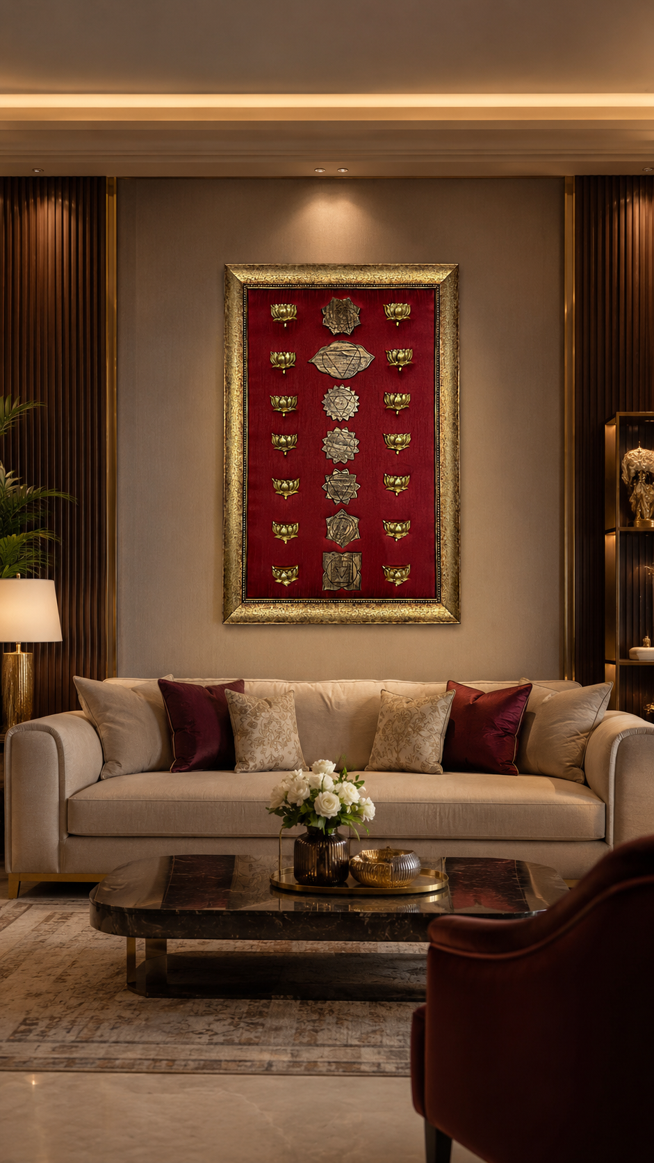 Brass Lotus 7 Chakra Wall Art | Luxury Vastu Decor for Positive Energy & Harmony.