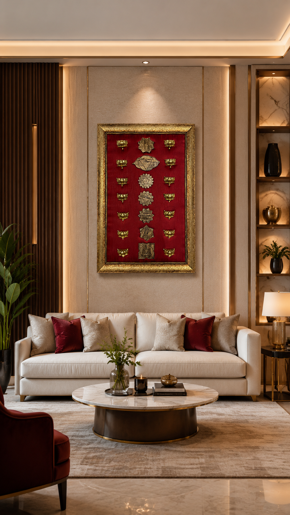 Brass Lotus 7 Chakra Wall Art | Luxury Vastu Decor for Positive Energy & Harmony.
