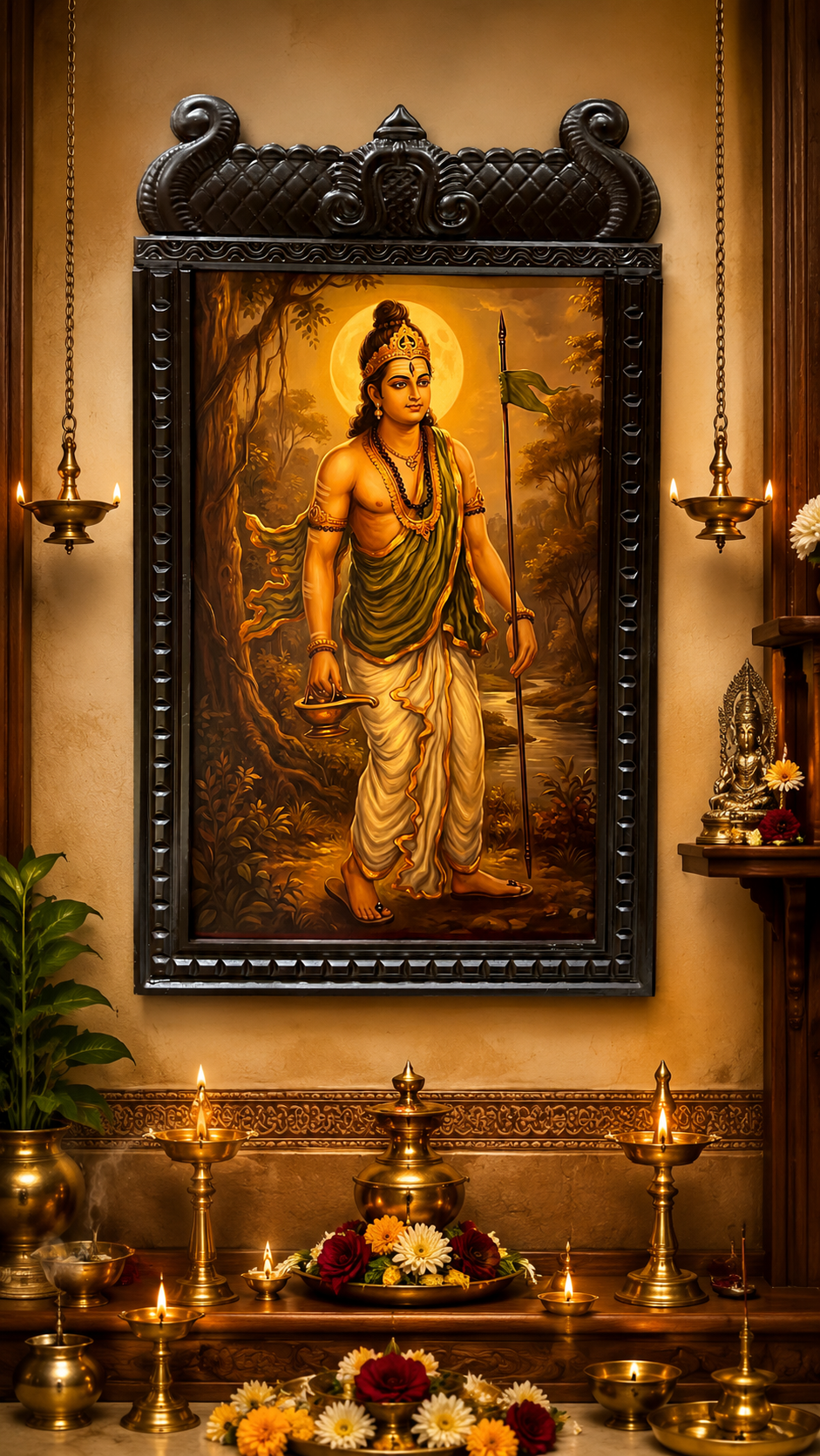 Jagadguru Sri Renukacharya Gold Leaf Artwork | Premium Spiritual Wall Decor with Engineered Wooden Frame