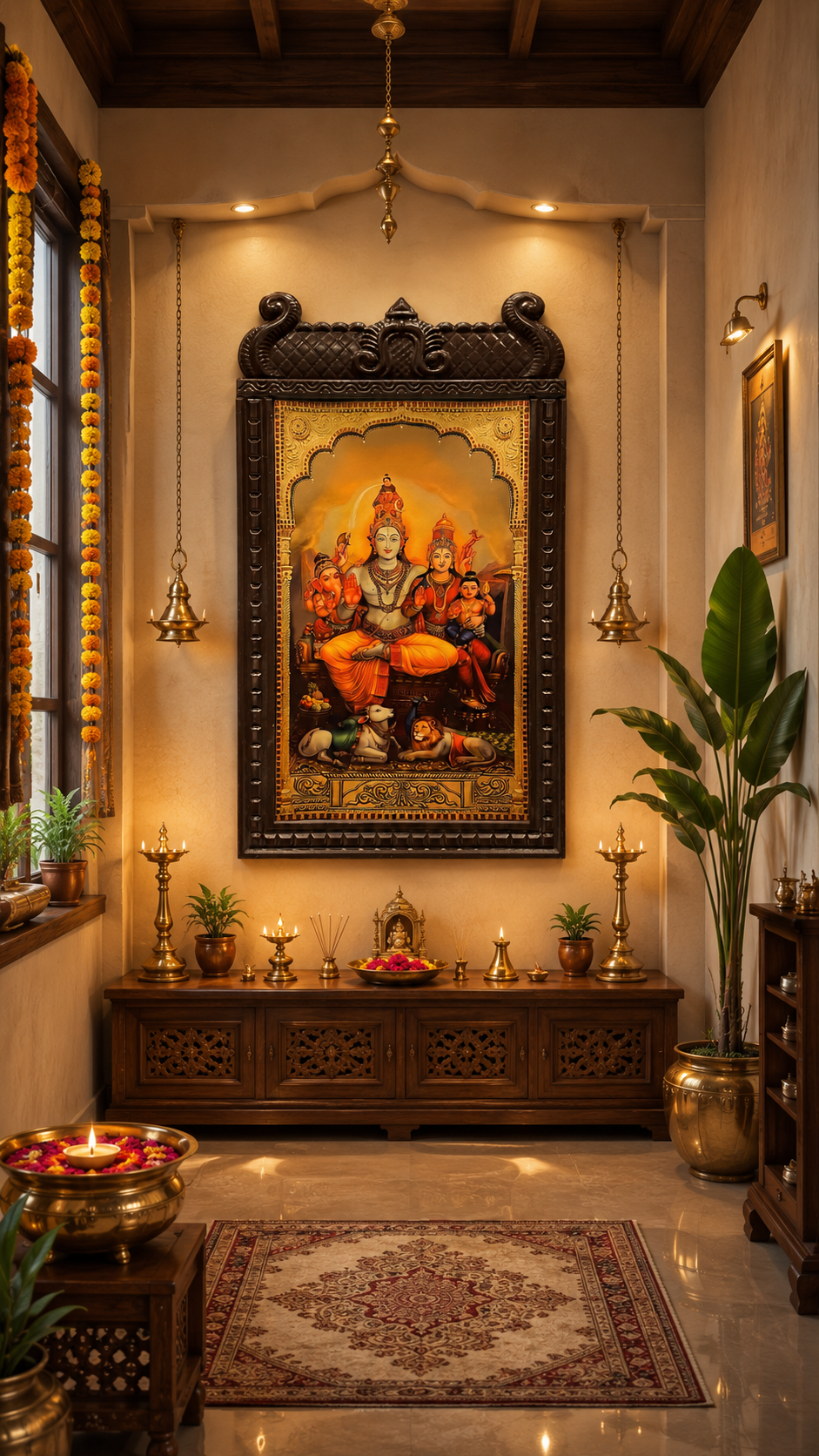 Shiva Parivar Gold Leaf Wall Frame for Pooja Room | Luxury Hindu Home Decor