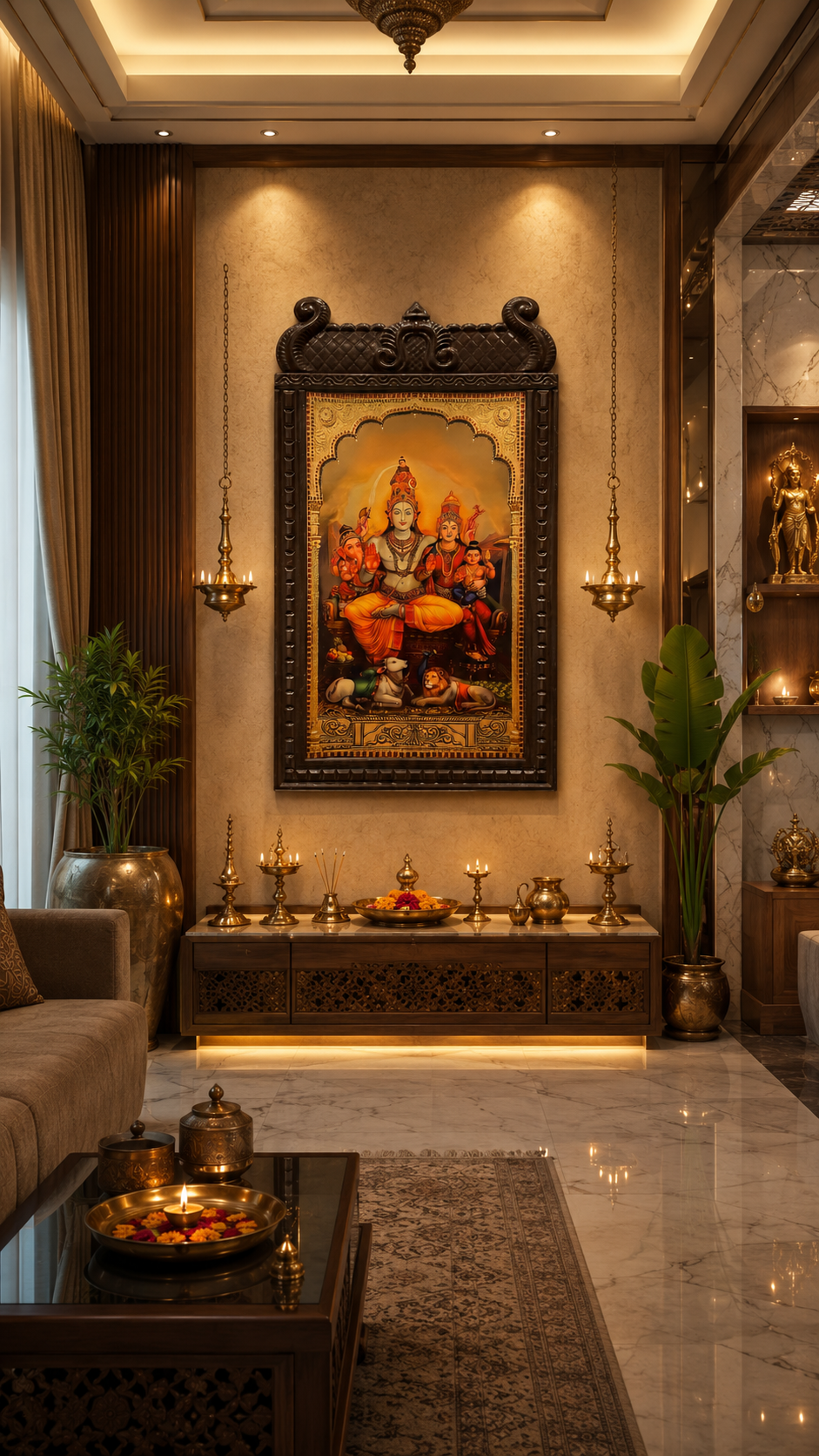 Shiva Parivar Gold Leaf Wall Frame for Pooja Room | Luxury Hindu Home Decor