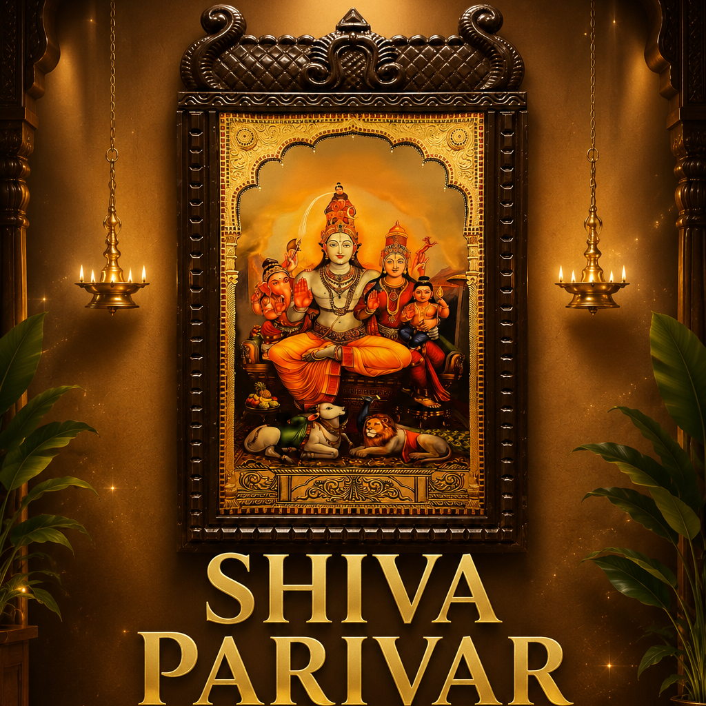 Shiva Parivar Gold Leaf Wall Frame for Pooja Room | Luxury Hindu Home Decor