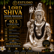 92.5 Sterling Silver Lord Shiva Idol | Premium Mahadev Collection for Pooja Room & Home Temple | ESTUDIO.