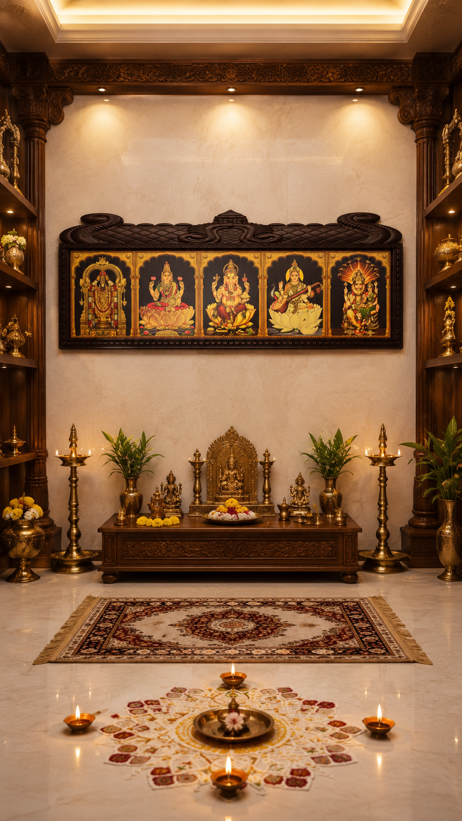 5 Gods Gold Leaf Art Temple Style Wooden Frame