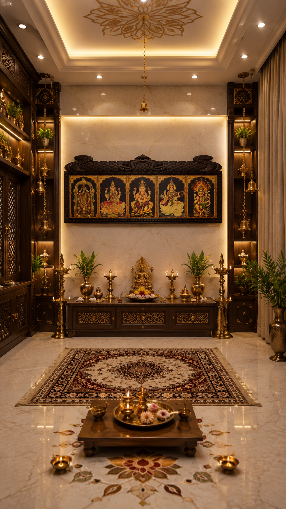 5 Gods Gold Leaf Art Temple Style Wooden Frame
