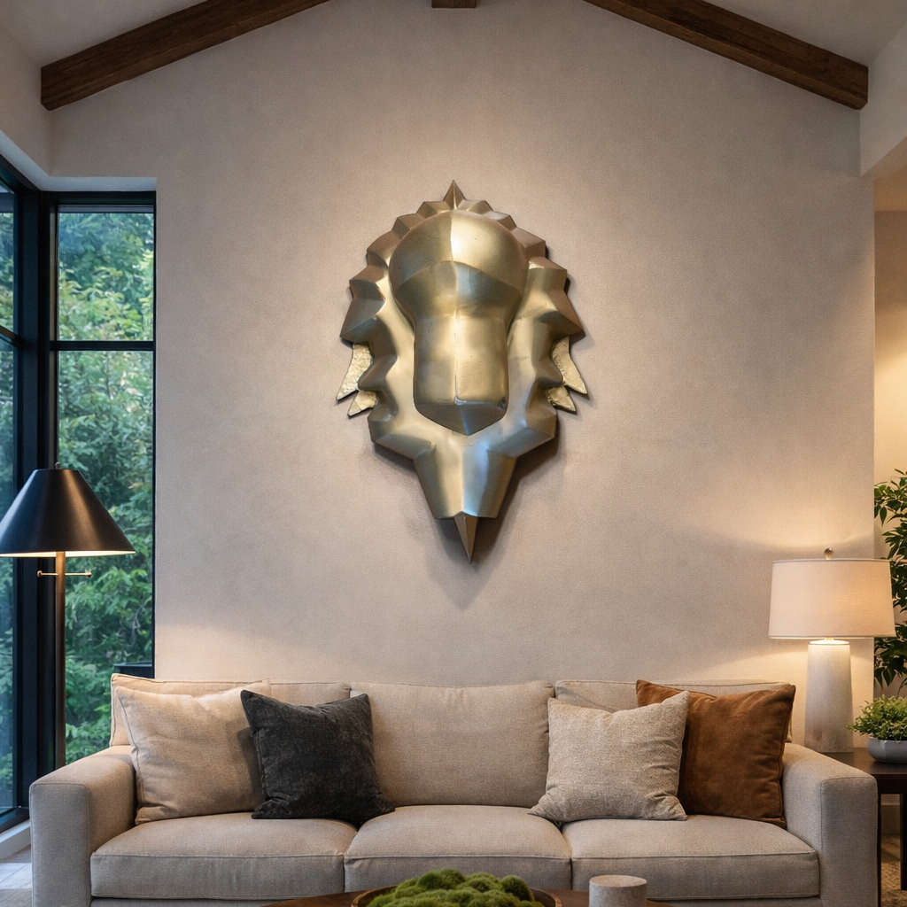 Luxury Mild Steel Gold Lion Wall Décor | Modern Metal Lion Wall Art for Elegant Homes