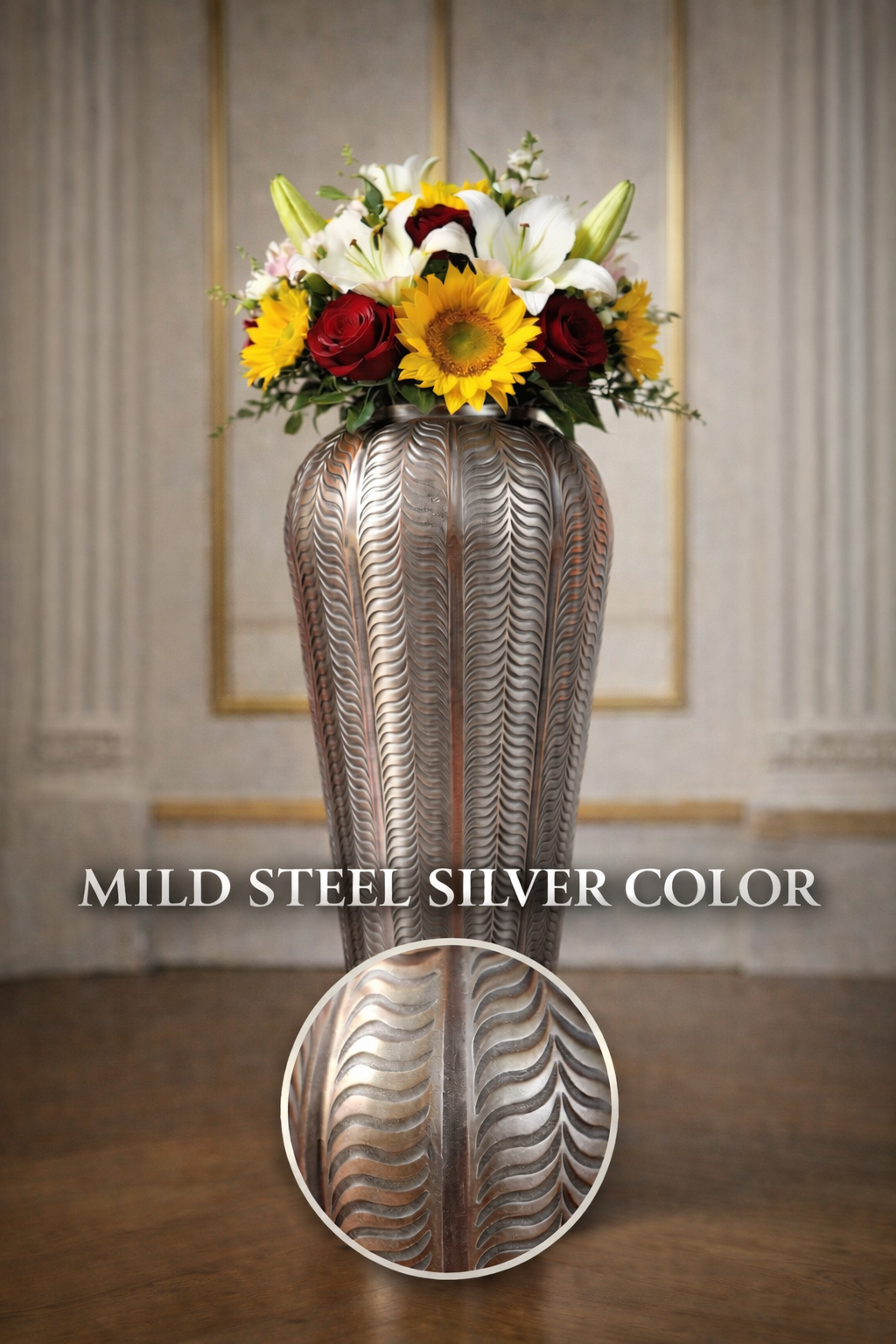 Luxury Mild Steel Silver Finish Decorative Floor Vase | Elegant Home Decor
