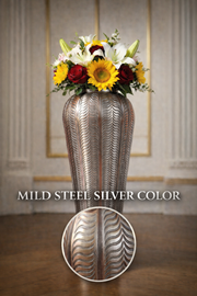 Luxury Mild Steel Silver Finish Decorative Floor Vase | Elegant Home Decor