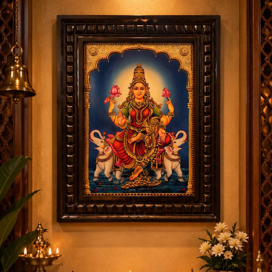 Lakshmi Gold Leafed Artwork with Polished Engineered Wooden Frame