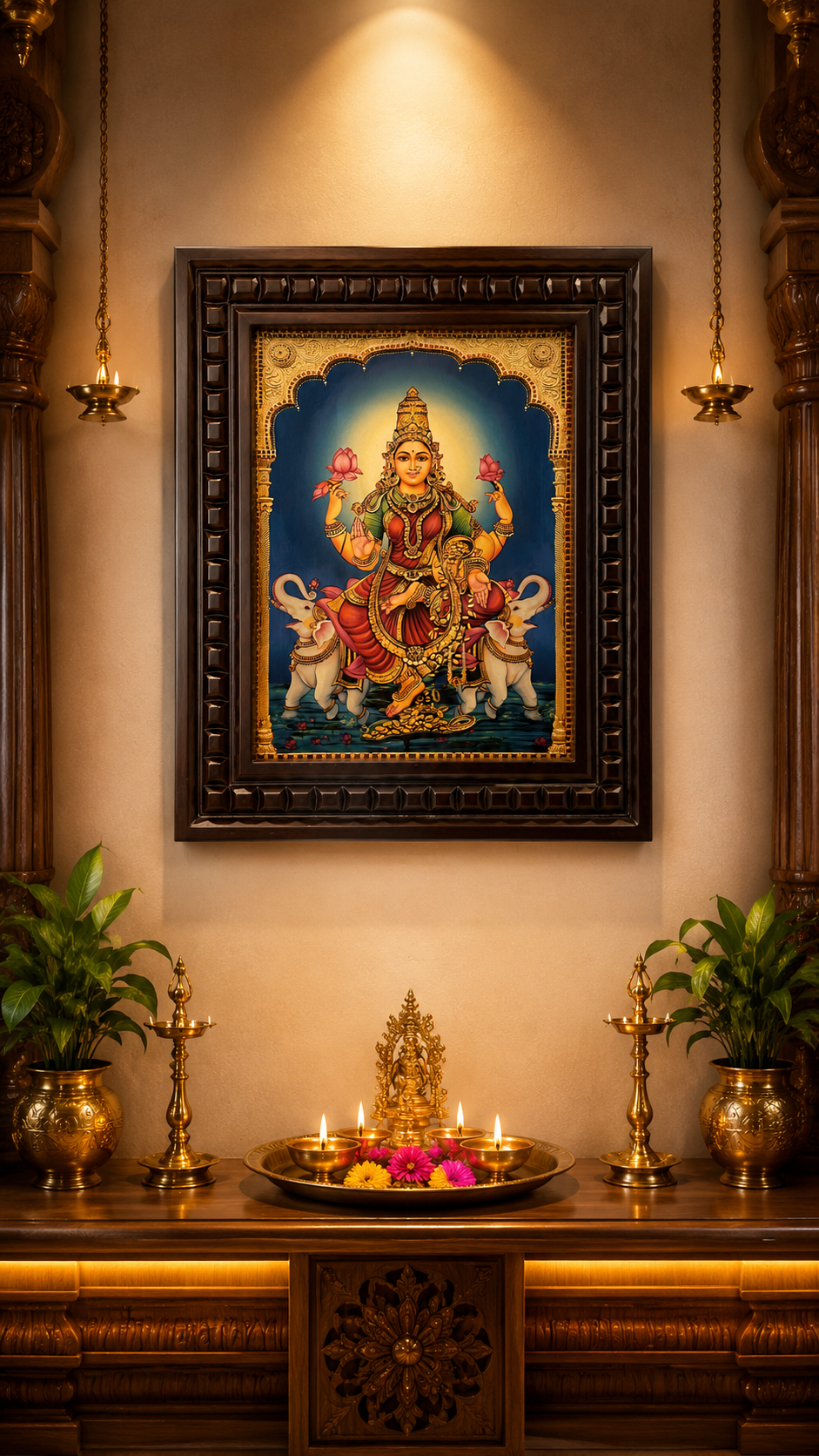 Lakshmi Gold Leafed Artwork with Polished Engineered Wooden Frame