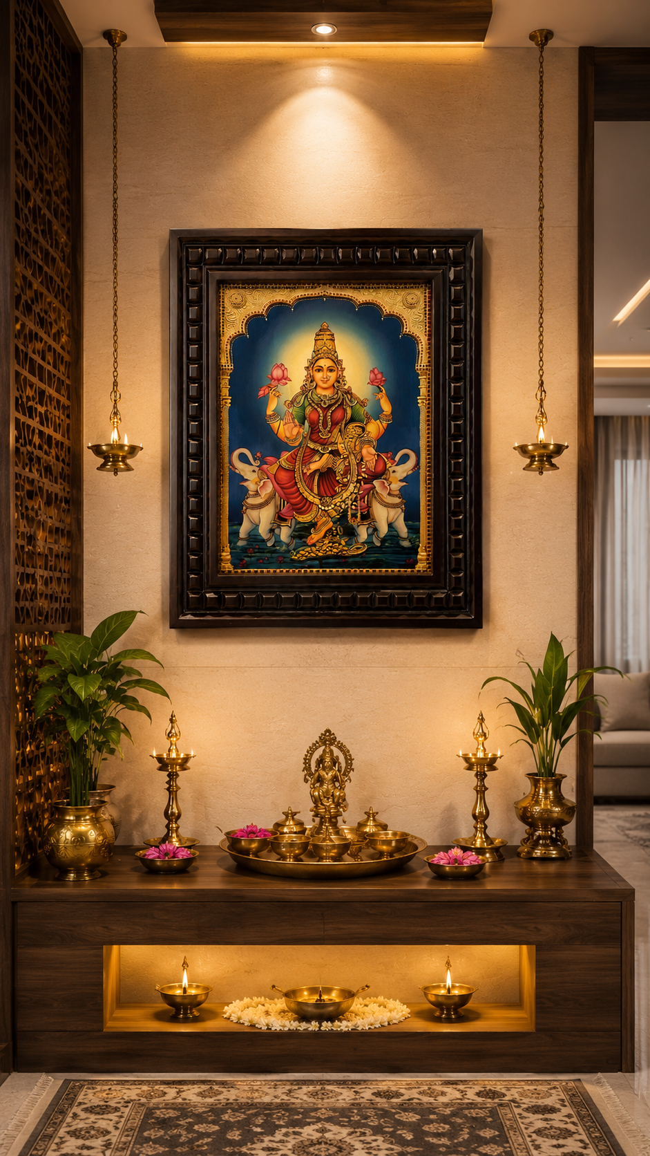 Lakshmi Gold Leafed Artwork with Polished Engineered Wooden Frame