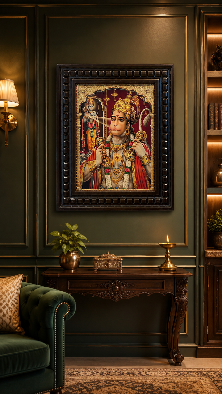 Hanuman Gold Leaf Art with Engineered Wooden Frame