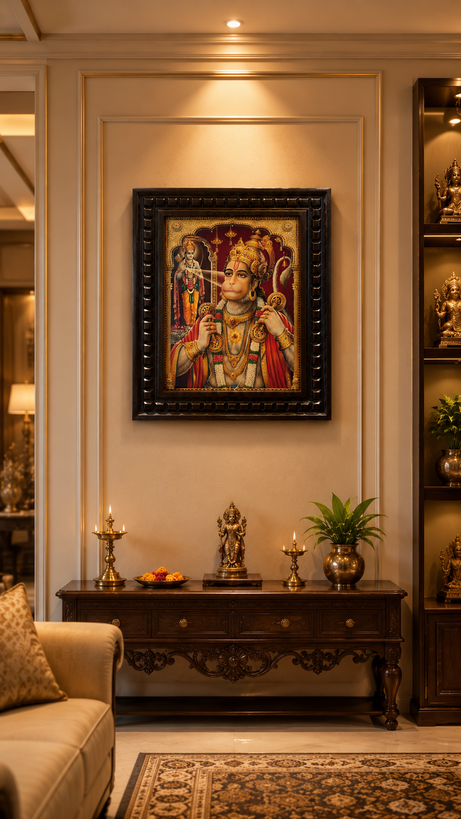 Hanuman Gold Leaf Art with Engineered Wooden Frame