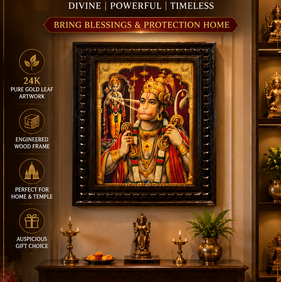 Hanuman Gold Leaf Art with Engineered Wooden Frame