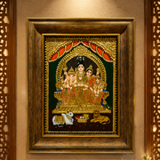 Shiva Parivar Tanjore Painting with Rigsin Frame | Traditional Pooja Room Wall Decor