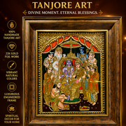 Rama Parivar Tanjore Painting with Rigsin Frame | Traditional Pooja Room Wall Decor