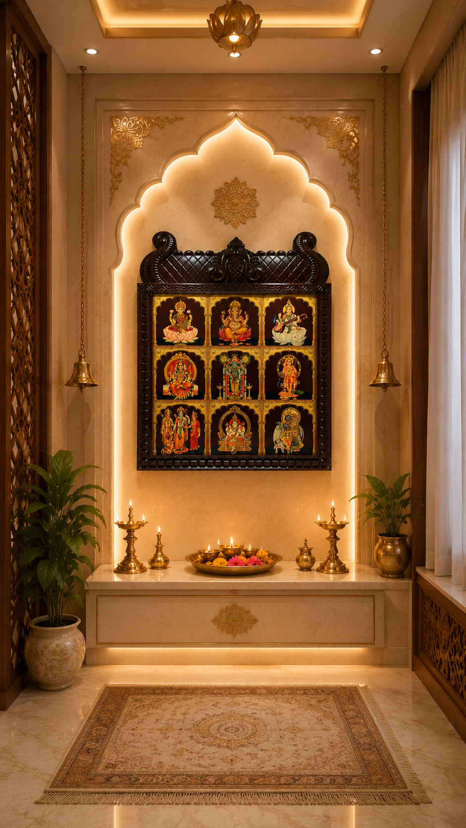 9 Divine Gods Gold Leaf Art, Engineer Wooden Frame | Wall Decor for Pooja Room