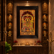 Luxury Tirupati Gold Leaf Art with Rosewood Frame | Premium Pooja Room Wall Decor