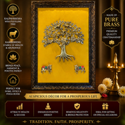 Brass Kalpavriksha Tree with Kamadhenu Wall Art | Luxury Vastu & Prosperity Frame for Home Décor.