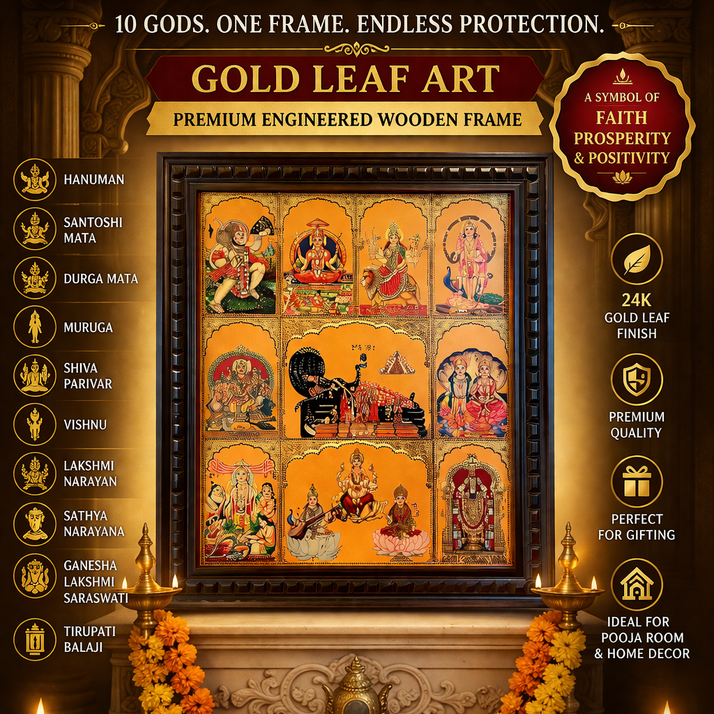 10 Gods in One Frame Gold Leaf Wall Art | Premium Engineered Wooden Frame