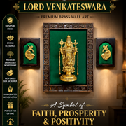 Tirupati Balaji Brass Wall Art with Shubh Labh | Luxury Green Silk Frame.