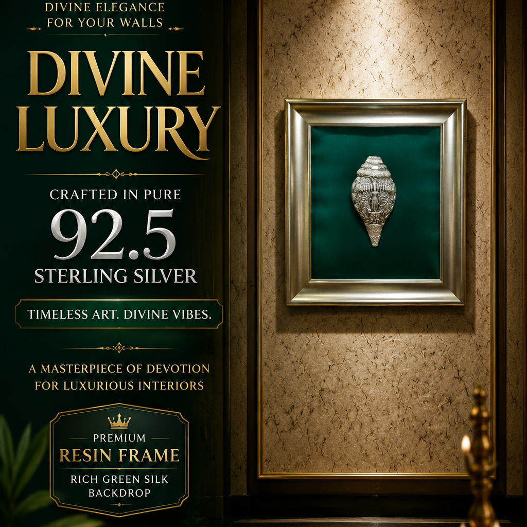 92.5 Sterling Silver Divine Wall Art on Green Silk Backdrop | Premium Resin Framed Luxury Decor.