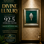 92.5 Sterling Silver Divine Wall Art on Green Silk Backdrop | Premium Resin Framed Luxury Decor.